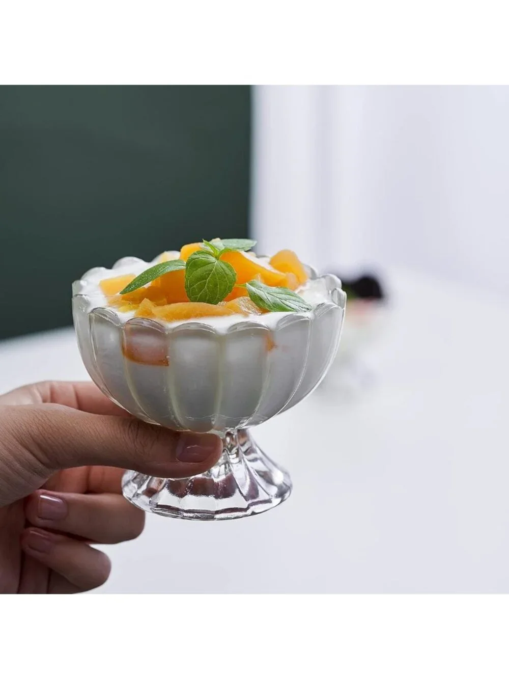 Set of 6 Vintage Glass Dessert Bowls - Footed Tulip Ice Cream Cups for Sundaes